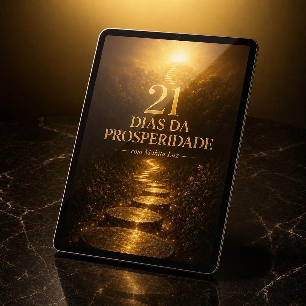 Capa do e-book 21 Dias da Prosperidade exibida na tela de um tablet